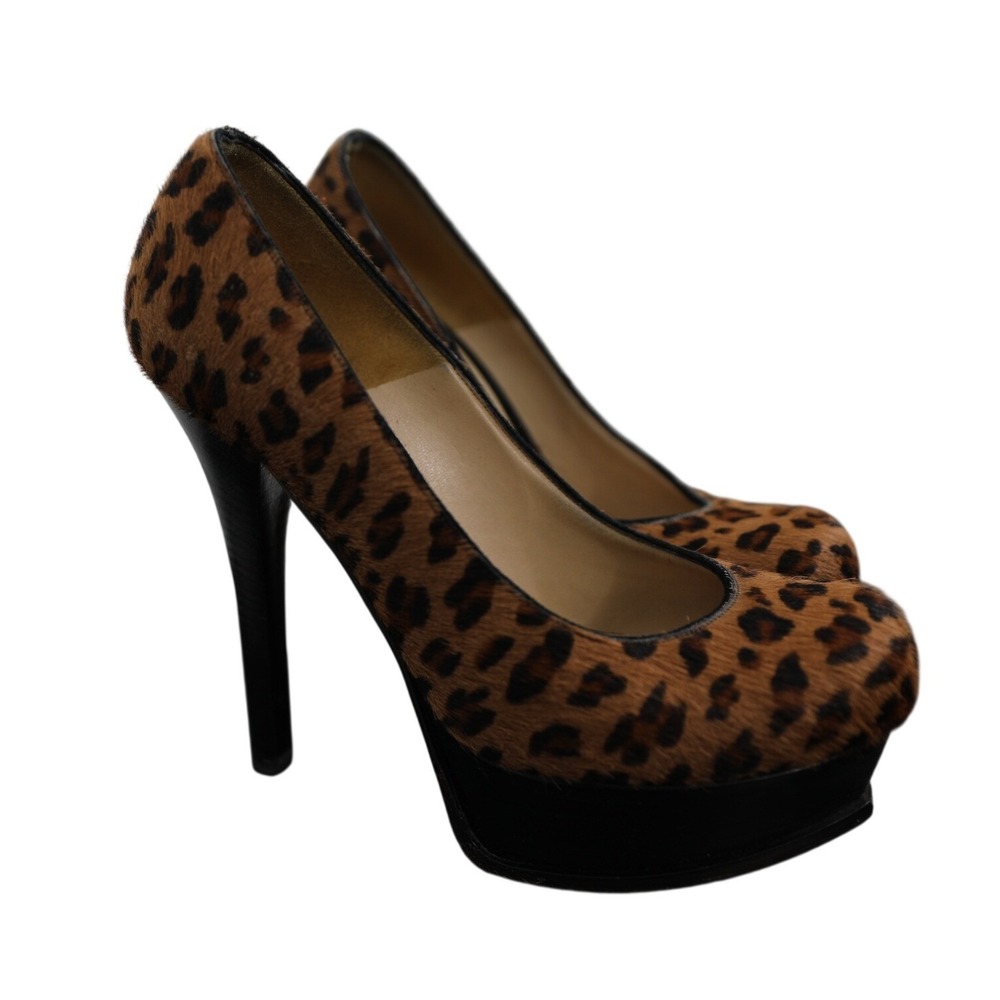 Fendi Leopard Calf Hair Platform Pumps Brown Black Animal Print FF Logo 37.5